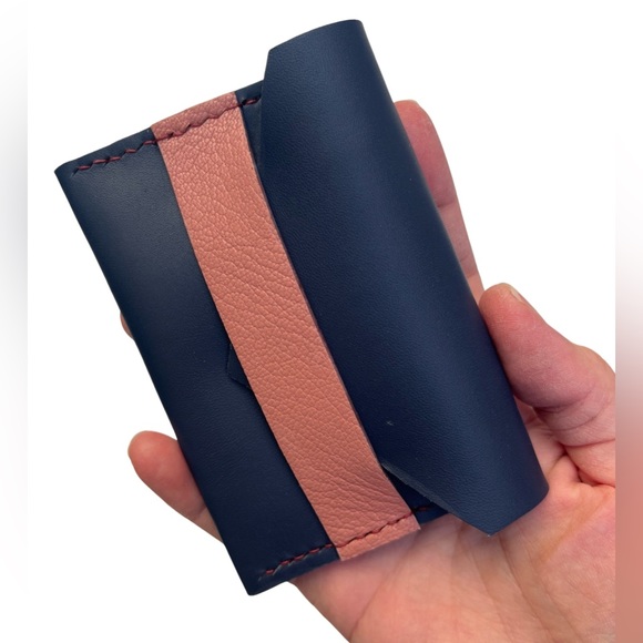Handmade Navy Pink Leather Cardholder - Picture 9 of 13